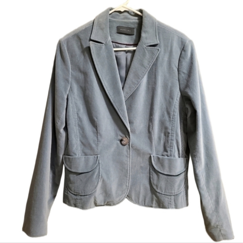 Manties Y2K Velvet Blazer Button Front Closure Long Sleeves Flap Pockets Green